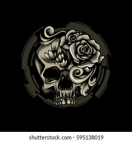 Skull Filigree Swirl Vintage Tattoo Fashion Print Urban Motif Design