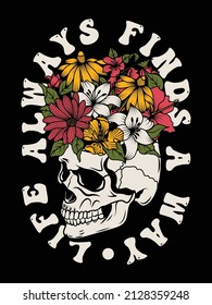 Skull Filled and Flowers Illustration Artwork Black Background For Apparel   Other Uses