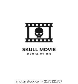 skull and film for horror movie logo design vector template