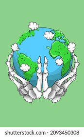 Skull finger with earth vector illustration