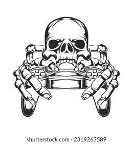 A skull finger hand keep video gamepad for gaming custom vector design