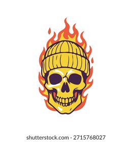 Fuego de cráneo alrededor de la cabeza Ilustración vectorial de arte