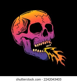 Skull fire art Illustration hand drawn colorful vector for tshirt, sticker, poster etc