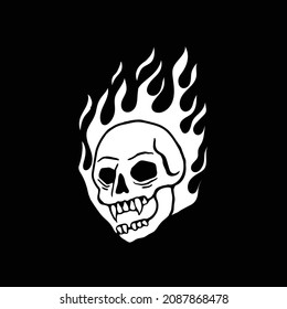 skull fire black and white illustration print on tshirts sweatshirts and souvenirs vector Premium Vector