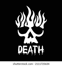 skull fire with death lettering for T-shirt design black and white illustration Premium Vector