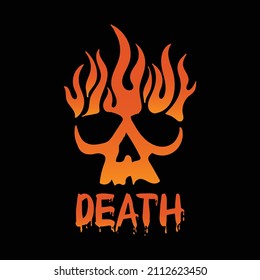 skull fire with death lettering for T-shirt design colorful illustration Premium Vector