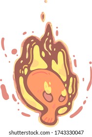 Calavera con vector de doodle de fuego. 
Ilustración de cráneo 