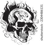 Skull and fire effect. tatto design. vector illustration.	