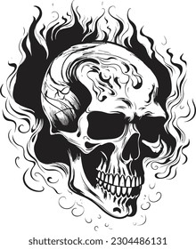 Skull and fire effect. tatto design. vector illustration.	