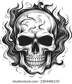 Calavera y efecto fuego. diseño de tatuajes. ilustración vectorial.	