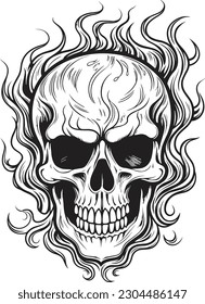 Calavera y efecto fuego. diseño de tatuajes. ilustración vectorial.	