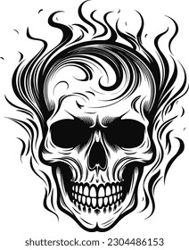 Skull and fire effect. tatto design. vector illustration.	