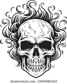 Schädel und Feuer. Tätowierungsdesign. Vektorgrafik.	