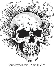 Skull and fire effect. tatto design. vector illustration.	