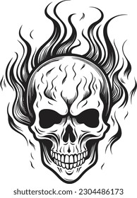 Calavera y efecto fuego. diseño de tatuajes. ilustración vectorial.	