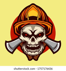 skull fire fighter illustration badge design