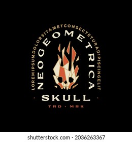 skull fire flame geometric t shirt badge vintage emblem tee merch logo vector icon illustration