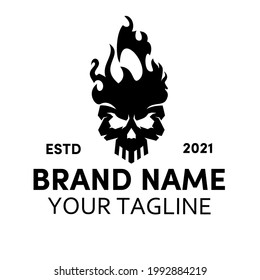 Skull Fire Flame Logo Design Vector