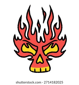 Cráneo en Ilustración vectorial de llama de fuego 