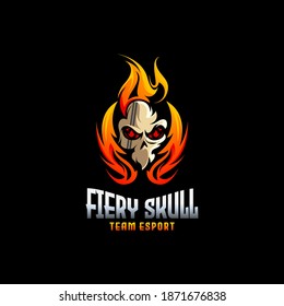 skull fire gradient logo design vector premium