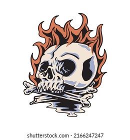 Skull and fire graphic illustration vector art t-shirt design