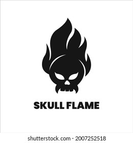 Skull with fire hair silhouette illustration logo design
