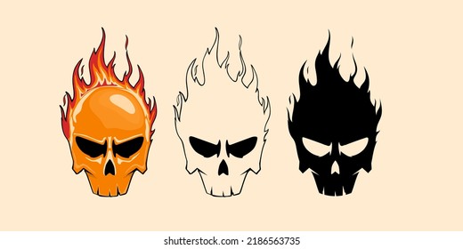 Cráneo con ilustración vectorial de mano de fuego adecuada para pegatinas, camisetas, tocadiscos, sombrero y diseño de afiches