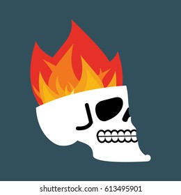 Skull fire. Head skeleton flame. flaming skull tattoo sign
