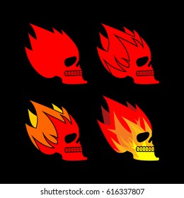 Skull fire. Head skeleton flame. flaming skull tattoo sign
