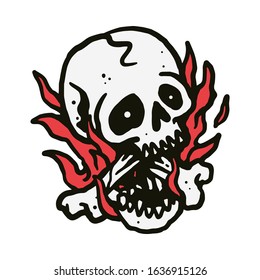 Skull Fire Horror Graphic Illustration Vector Art T-shirt Design