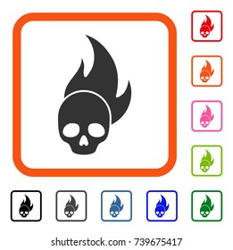Skull Fire icon. Flat grey iconic symbol inside an orange rounded rectangle. Black, gray, green, blue, red, orange color variants of Skull Fire vector. Designed for web and software interfaces.