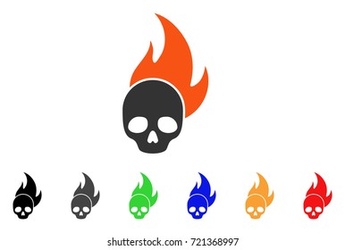 Skull Fire icon. Vector illustration style is a flat iconic skull fire symbol with black, gray, green, blue, red, orange color additional versions. Designed for web and software interfaces.