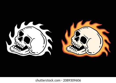 skull fire illustration hand drawing print on t-shirts,jacket,souvenirs or tattoo