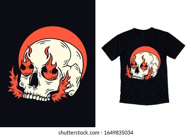 Skull with fire illustration for t shirt design