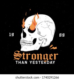 Skull with fire illustration for t shirt, apparel, sticker, poster.