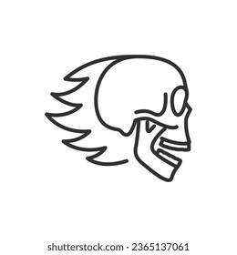 Skull with fire, linear icon. Line with editable stroke
