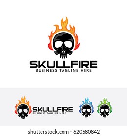 Skull fire logo design. Evil and Flame logo concept. Vector logo template
