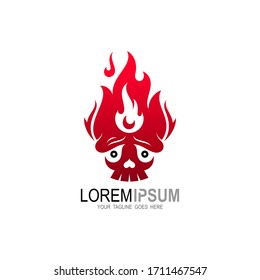 Ilustración del diseño del logotipo del calavero y del incendio, logotipo rojo