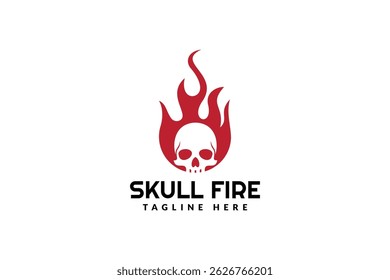 skull fire logo design template, logo icon vector silhouette illustration