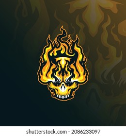 skull fire mascot logo design with modern illustration concept style for badge, emblem and t shirt printing. skull fire illustration for sport and esport team.