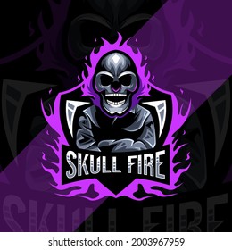 Skull fire mascot logo esport design