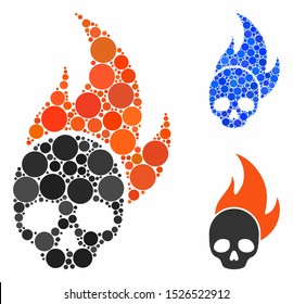 Skull fire mosaic for skull fire icon of filled circles in various sizes and color hues. Vector filled circles are organized into blue composition. Dotted skull fire icon in usual and blue versions.