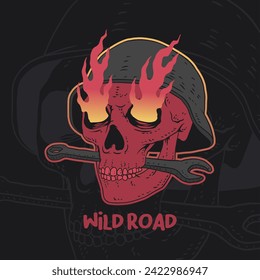 calavera con fuego en los ojos
