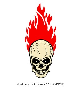 Skull with fire on white background. Design element for logo, label, emblem, sign, badge. Vector image