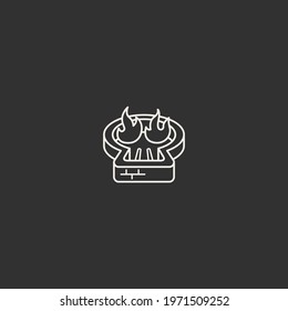 Skull fire pit monoline logo illustration