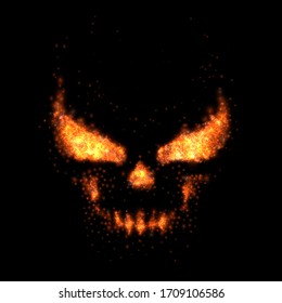 Skull fire realistic flame particles, vector illustration.