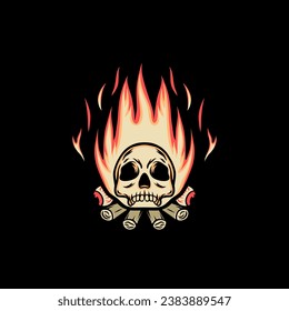 Skull In Fire Retro Illustration For Merchandise