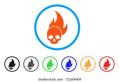 Skull Fire rounded icon. Style is a flat skull fire orange symbol inside light blue circle with black, gray, green, blue, red, orange color versions. Vector designed for web and software interfaces.