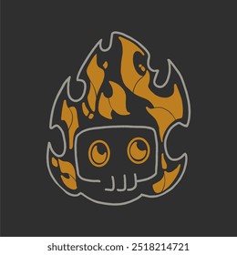 skull in fire skeleton hand drawn illustration vector for print and apparel