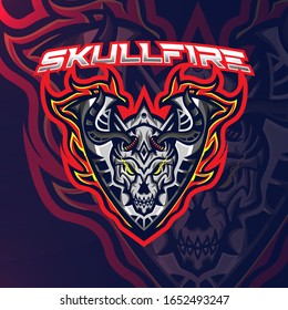 Skull fire sport esport gaming mascot logo template for streamer team